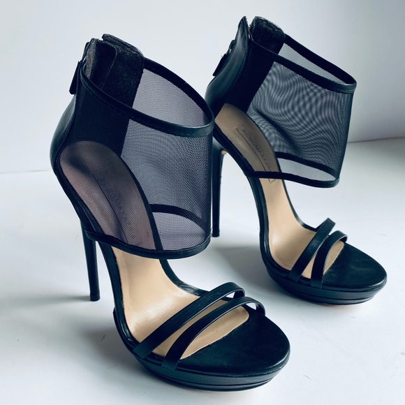 BCBGmaxazria Black Ferned Mesh Cuff Sandals Platforms - Picture 2 of 8